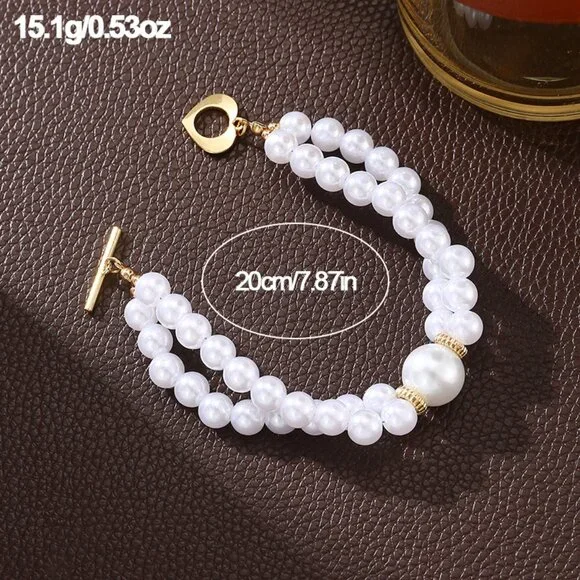 3/$35 Elegant White Beads Pearl Toggle Bracelet Layered Stackable Jewelry - Picture 5 of 8